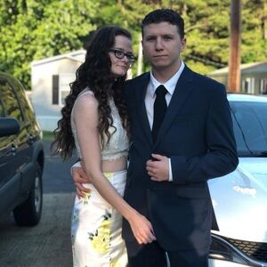 Floral White and Yellow Women's Prom Dress